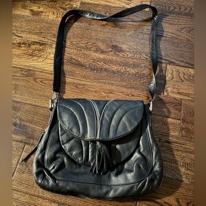 ZINA EVA Black Leather Shoulder Bag